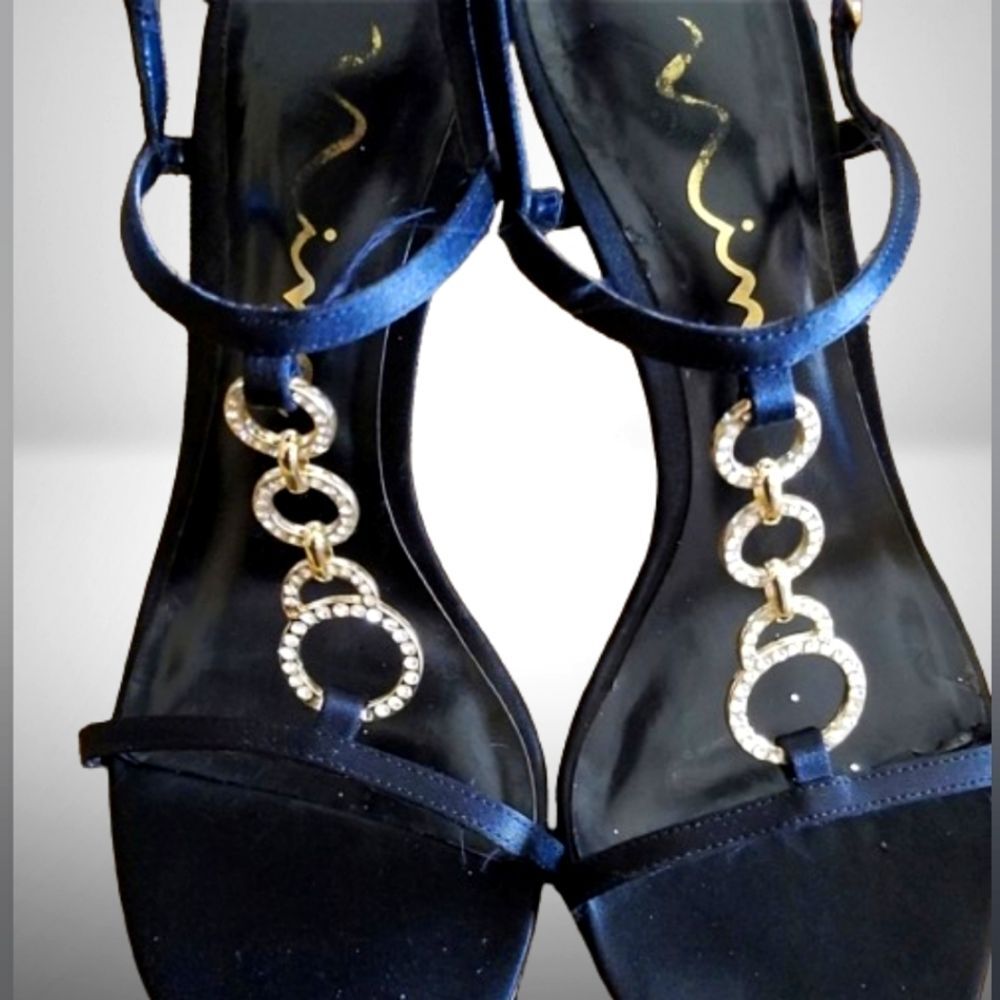 Nina Black Satin Stiletto Sandal Shoe with Rhinestones